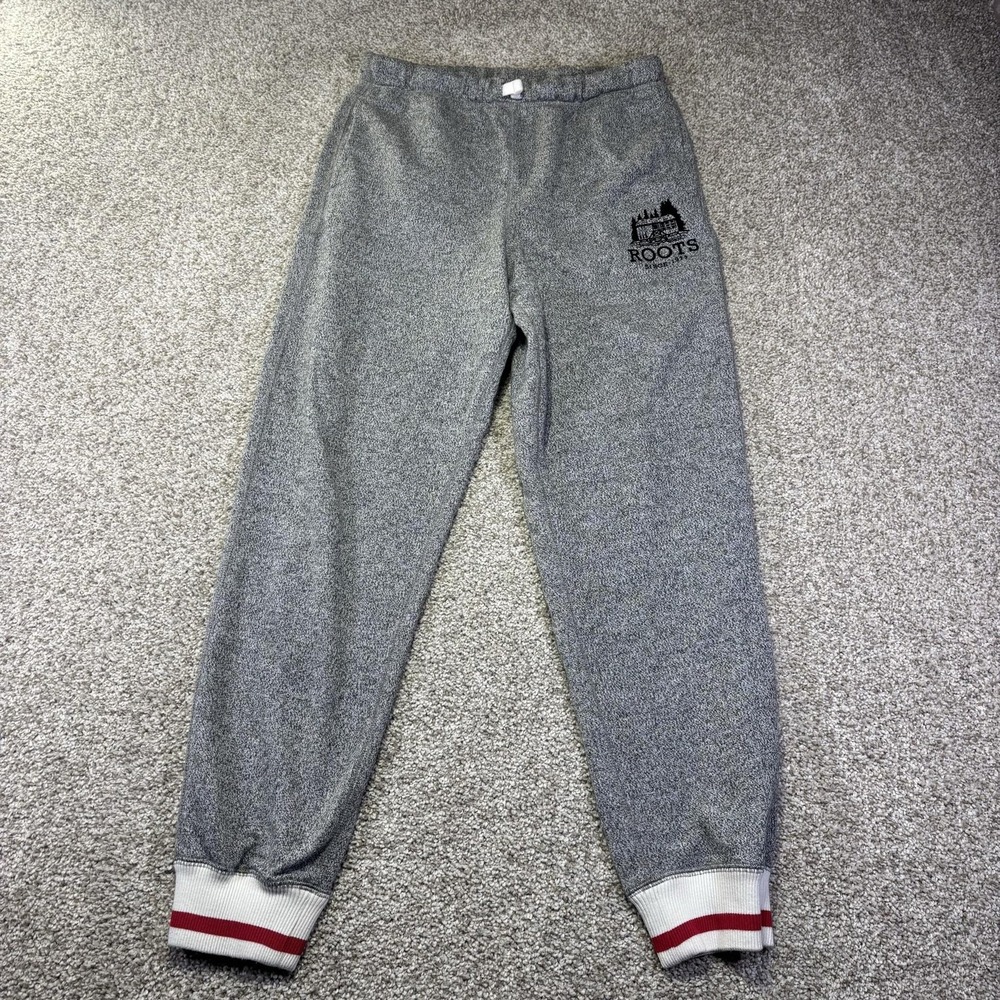 Roots Sweatpants Kids 14 Gray Cabin Fleece Ankle Joggers Logo Winter Warm